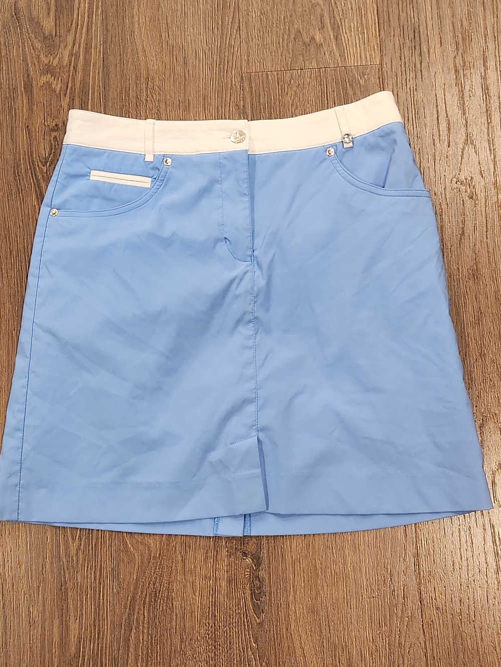 GOLFino Palm Beach Blue & White Performance Golf Skort, Size 6